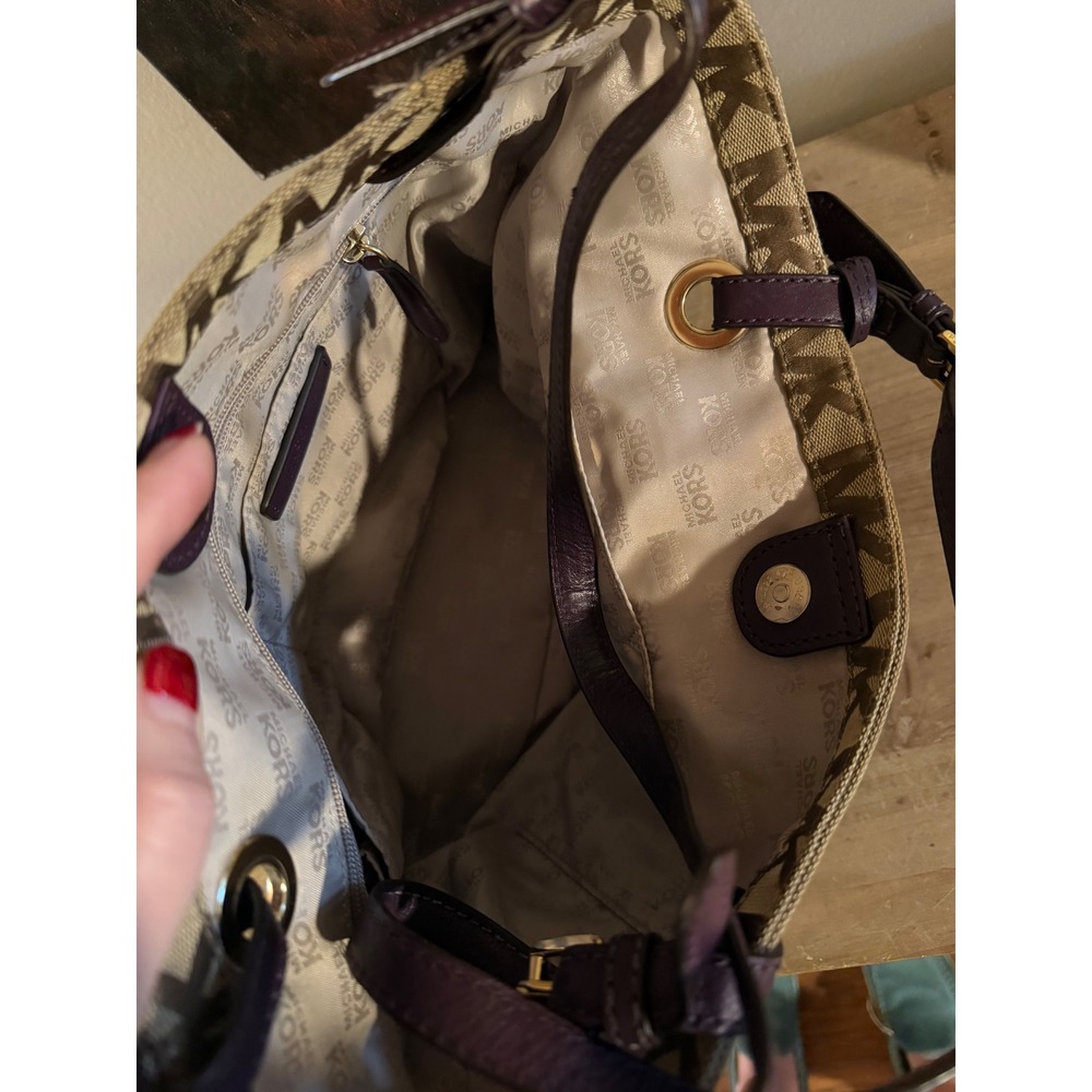 MICHAEL KORS Signature MK Monogram Canvas Leather‎ Trim Bucket Bag Tote Purse - Picture 5 of 8